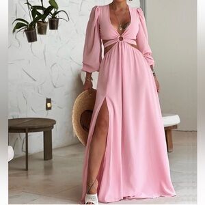 BY EGREIS Brand new baby pink long maxi dress with slit open back size M